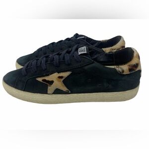 Golden Goose Superstar Black Suede Sneakers leopard star pony hair
